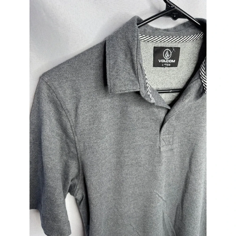 Volcom Boys Heather Gray Short Sleeve Polo Shirt Stone Logo Kids Size Large12-14